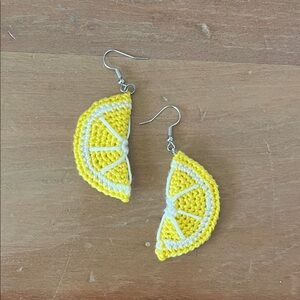 Yellow Crochet Lemon Slice Earrings